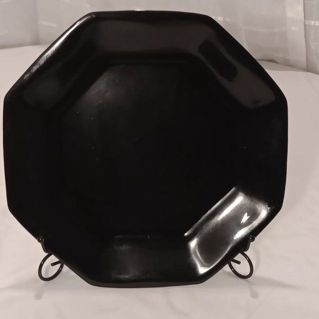 1950s Arcoroc France Octagonal Black Porcelain Plates- Set of 15 For Sale - Image 10 of 11