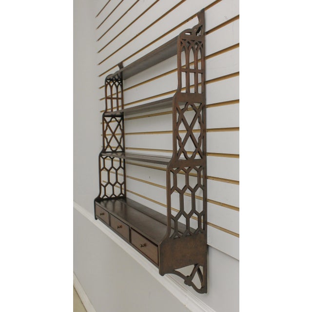 Age: C.1940s-1950s Details: Wall Hanging Shelf Older Vintage High Quality Construction 18 C. Design Chippendale Style 3...
