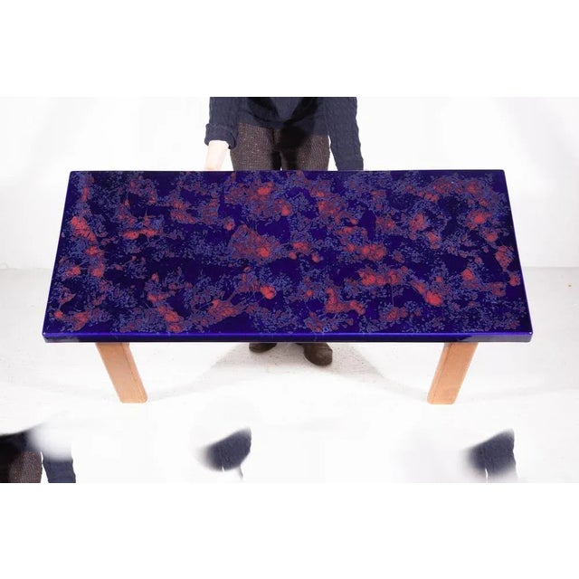 Large Rectangular Blue and Orange Ceramic Tile Coffee Table, 1970s For Sale - Image 11 of 12