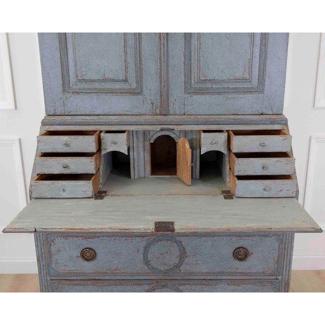 Scandinavian 18th Century Blue-Painted Two-Part Bureau For Sale - Image 4 of 9