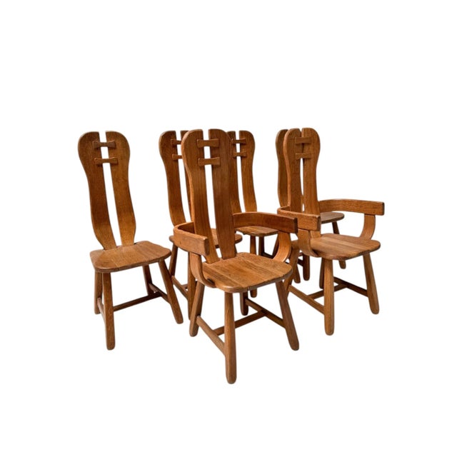 Brutalist Brutalist Oak Dining Room Chairs from Kunstmeubelen de Puydt, Belgium, 1970s, Set of 6 For Sale - Image 3 of 16