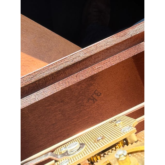 An elegant vintage Howard Miller Model 612-437 mechanical bracket clock featuring a beautifully figured walnut case,...