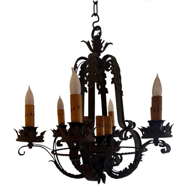 1920s Antique Spanish Revival Wrought Iron Chandelier For Sale - Image 5 of 10