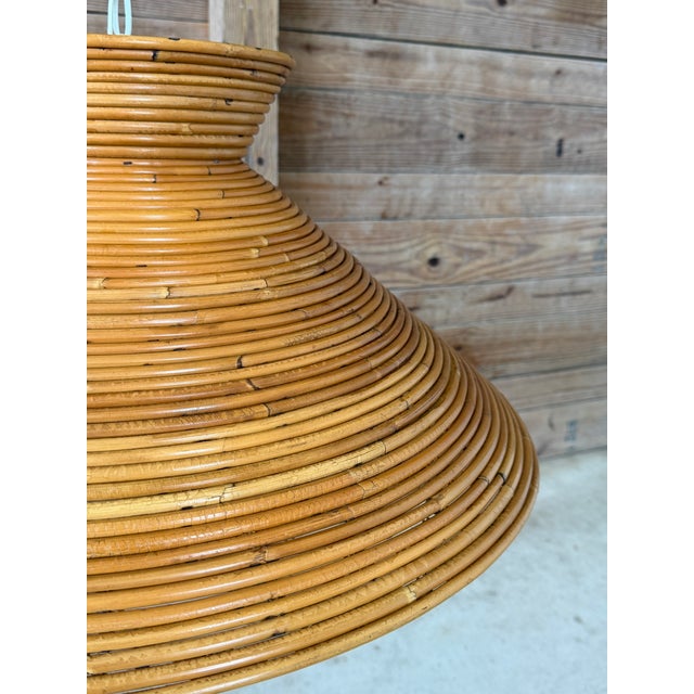 Vintage Italian Pencil-Reed Rattan and Bamboo "Witch Hat" Pendant Light For Sale In Naples, FL - Image 6 of 12