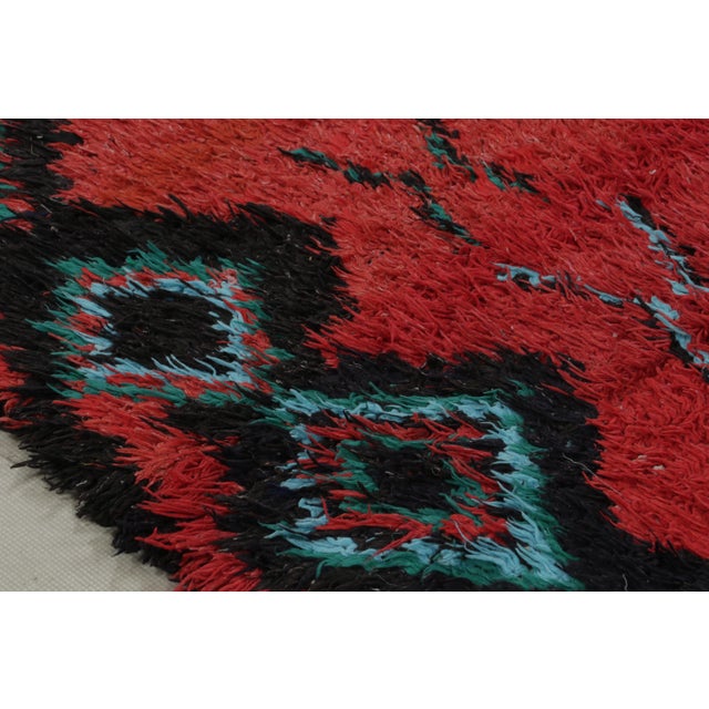 Rug & Kilim Vintage Mid-Century Moroccan Geometric Diamond Red Green and Black Wool Shag Rug For Sale - Image 4 of 10