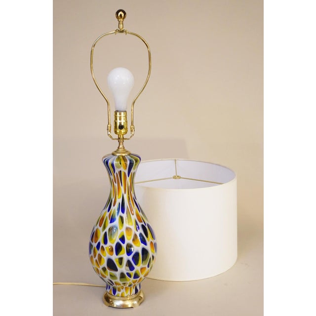 1960s Rarest Murano Millefiori Mosaic Blown Glass Barovier Toso Italy Art Glass Brass Table Lamp For Sale - Image 11 of 11