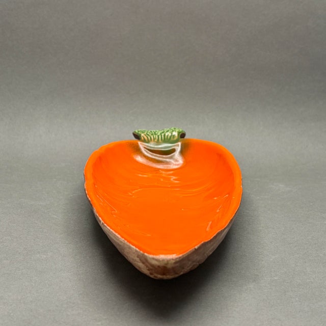 Vintage Ceramic Carrot Serving Dish With Orange Glaze Marked Usa For Sale - Image 4 of 8