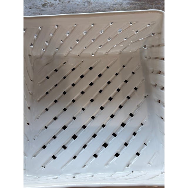 Vintage Neuwirth Portugal White Ceramic Basketweave Centerpiece Basket For Sale - Image 4 of 6