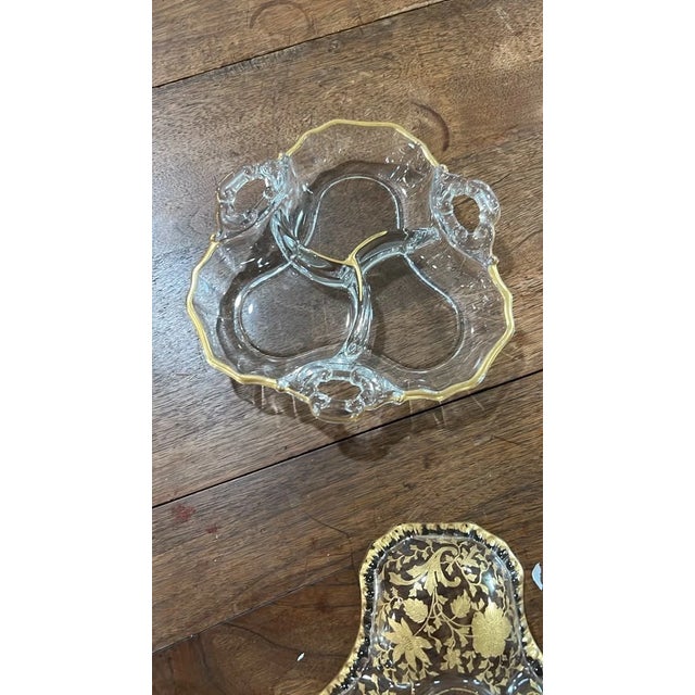 Traditional Vintage Gold Gilt & Glass 3-Section Divided Candy Dish With Lid For Sale - Image 3 of 4