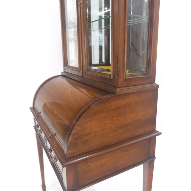 Brown 32" Wide & 79" Tall Solid Cherry Cylinder Style Secretary Desk Beveled Glass For Sale - Image 8 of 14