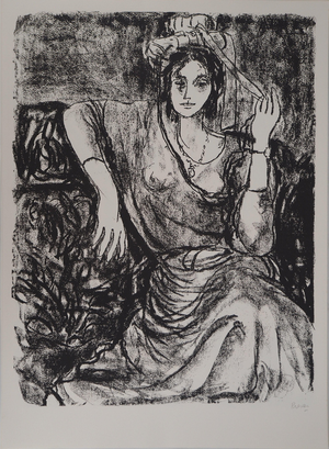 Leopoldo Presas, Young Woman in a Hat, Lithograph
