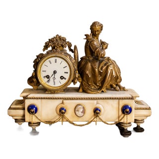 Mantel Clock with Marble and Bronze Cameo from T&Q Brevetes S.G.D.Q., France, Late 19th Century For Sale