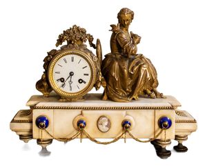 Mantel Clock with Marble and Bronze Cameo from T&Q Brevetes S.G.D.Q., France, Late 19th Century