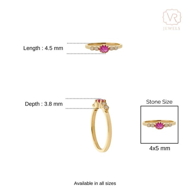 Ruby and Diamond Five-Stone Engagement Band Size 9 in 14k Solid Gold For Sale - Image 12 of 16