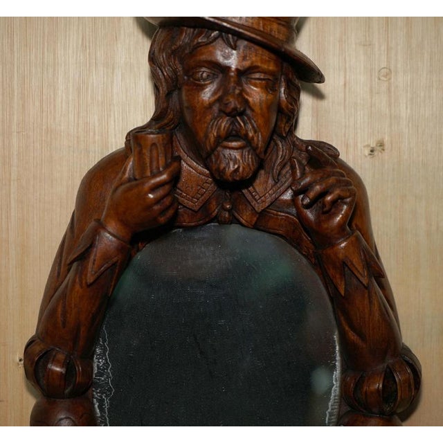 Black Antique Black Forest Folk Art Wall Mirror of Chap with Bee on Nose For Sale - Image 8 of 18
