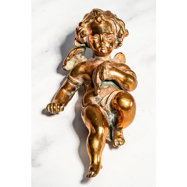 Art Nouveau Heavy Classical Figurine Vintage Solid Metal Cherub Putti With Bird Sculpture Paperweight Home Decor Art For Sale - Image 3 of 13