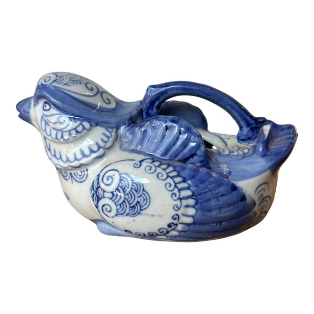 1970s Asian Blue and White Ceramic Bird Creamer Cup/Teapot For Sale