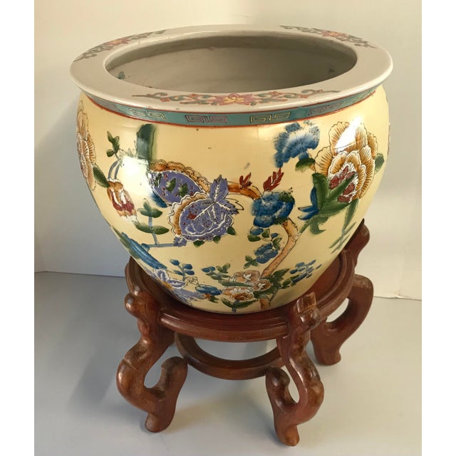 Vintage Asian Ceramic Cache Pot Jardiniere Koi Fish Bowl Planter