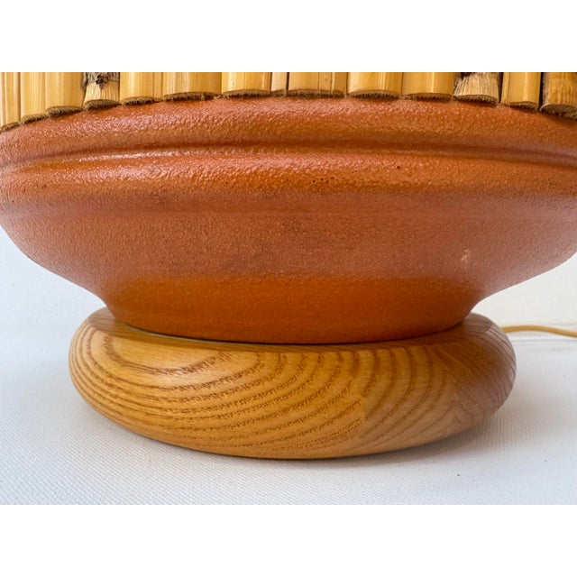 Vintage 1970s Ceramic Bamboo Table Lamp With Woven Shade For Sale - Image 11 of 16