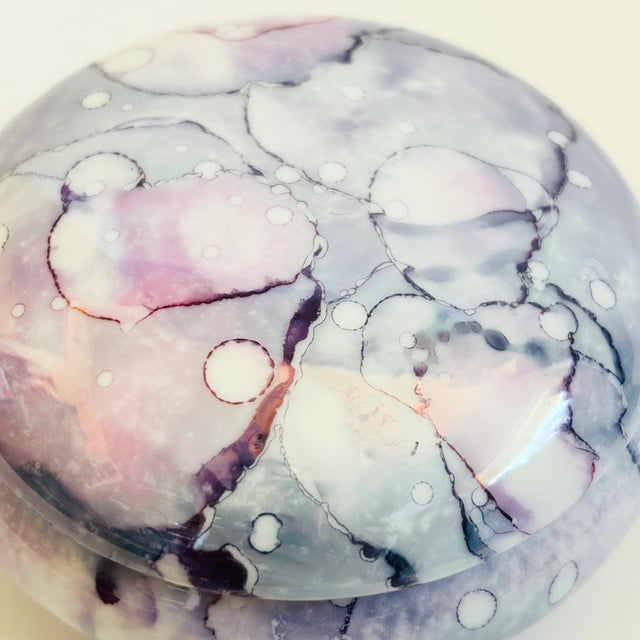 Late 20th Century Vintage Hand Painted Purple Ceramic Box For Sale - Image 5 of 9
