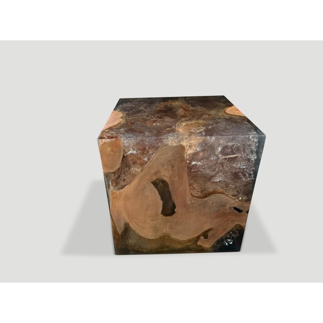 2010s Andrianna Shamaris St. Barts Teak Wood And Resin Side Table For Sale - Image 5 of 6