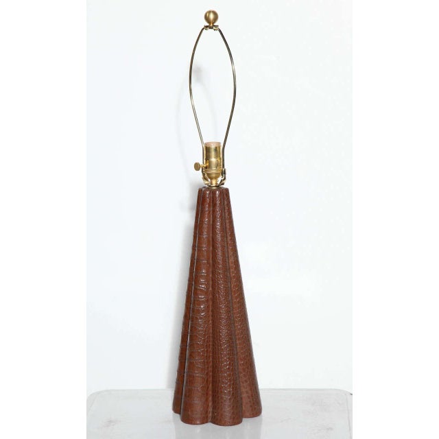 1940's sculpted Alligator Leather Reading Table Lamp in the manner of Paul Dupre-Lafon. Small footprint. Featuring a...