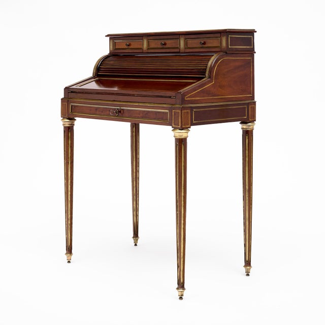 French Louis XVI Mahogany and Gilt Brass Bureau À Cylindre, Circa 1880 For Sale - Image 4 of 9