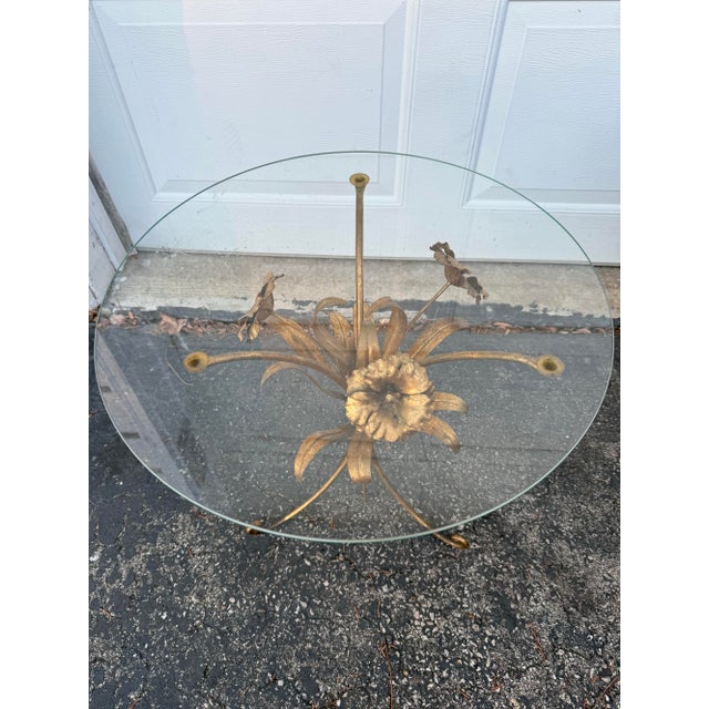 Mid 20th Century Mid 20th Century Italian Tole Gilded Flower Bouquet Cocktail Table For Sale - Image 5 of 6