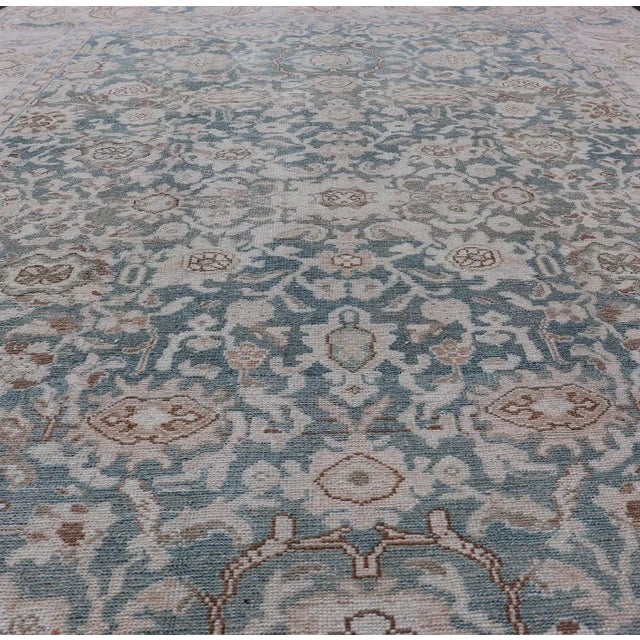 All-Over Light Green Floral Antique Persian Hamadan Rug With Earthy Tones 7'0 X 9'10 For Sale - Image 4 of 12