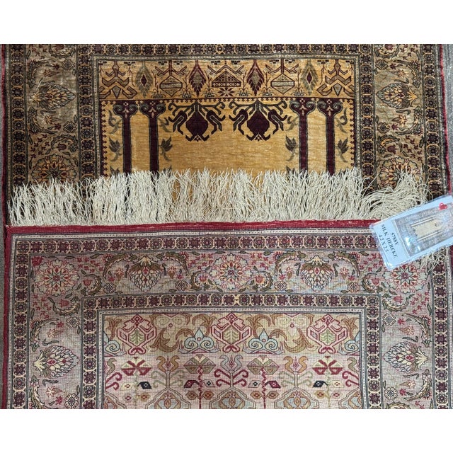 Textile 1950s Turkish Silk Prayer Rug With Floral Border For Sale - Image 7 of 8