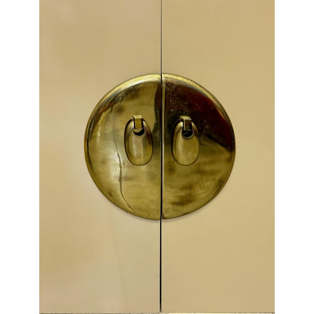 Wood 1970s Lacquered Asian Inspired Mastercraft Cabinet, Overscale Brass Hardware For Sale - Image 7 of 9