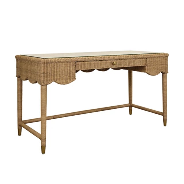 Contemporary Matthew Izzo Home Zoey One Drawer Rattan Desk With Glass Top For Sale - Image 3 of 8
