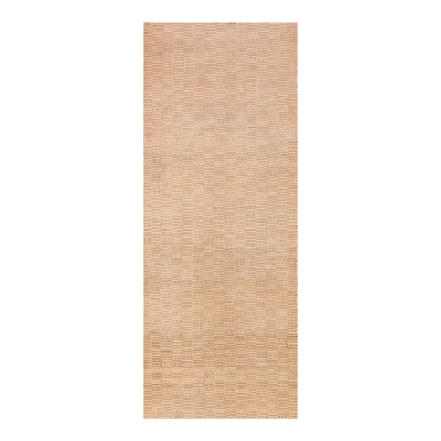 1870s Tan Sand Antique American Shaker Jute Rag Rug 2'10" X 29'4" Flatweave Carpet For Sale