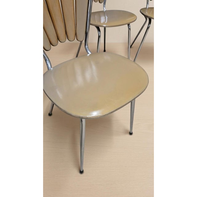 Metal Vintage Fan-Back Dining Chairs with Beige Leatherette Upholstery, 1960s, Set of 6 For Sale - Image 7 of 18