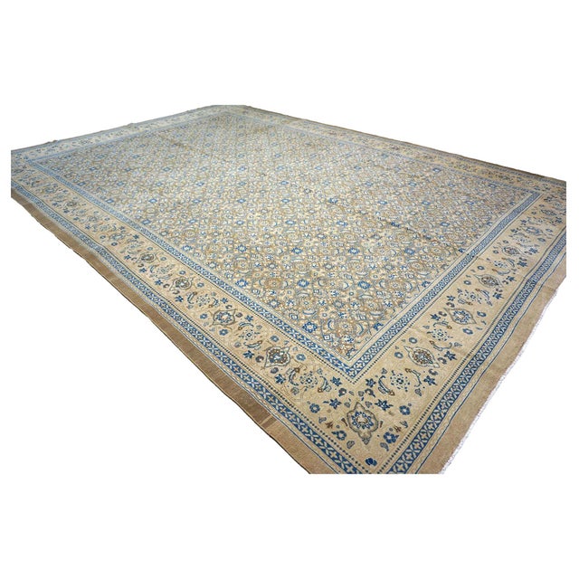 1920s Antique Persian Sultanabad Wool 12x17 Tan, Grey & Light Blue Handmade Area Rug #1142501 For Sale - Image 5 of 8