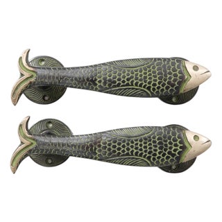 Green Brass Fish Handles, a Pair For Sale