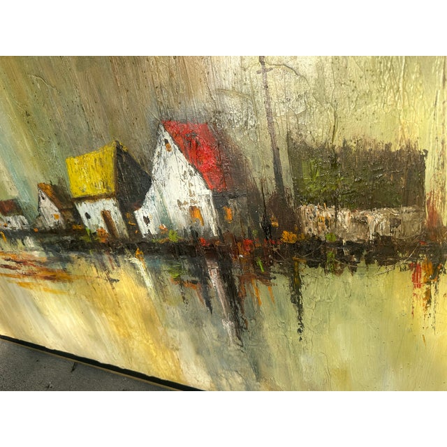 Large Original Oil Painting by Listed Artist Frank R. Carmelitano (1935–2003) — Signed Coastal Village Landscape, 50” X 40” For Sale - Image 11 of 11