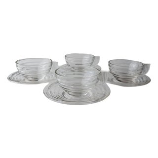 Vintage Glass Cups and Saucers, Set of 8 For Sale