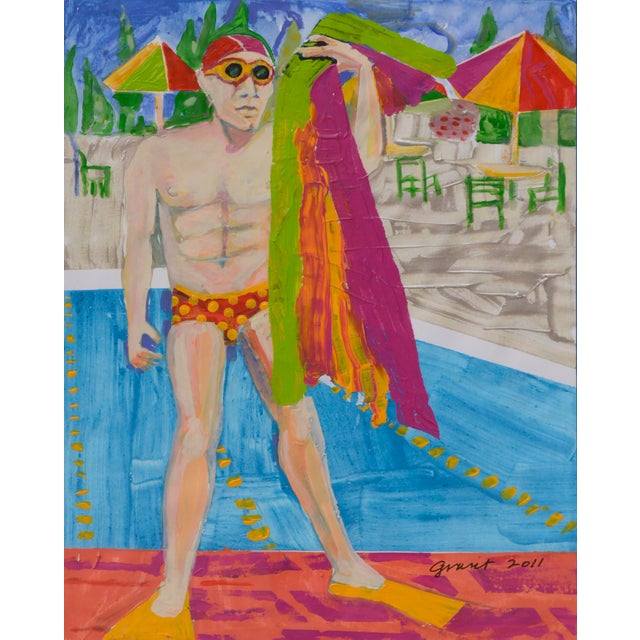 Contemporary "Towel Man" Figurative Abstract Poolside Swimmer, Aqua Culture Series by Marc Foster Grant For Sale - Image 3 of 7