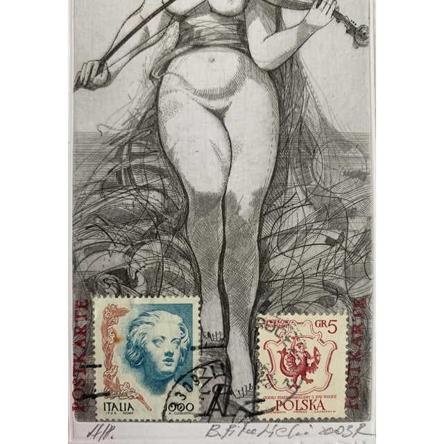 Print, collage (post stamps) on embossed paper, hand-signed bohdan pikulicki (born in 1948) he is a graduate of the lviv...