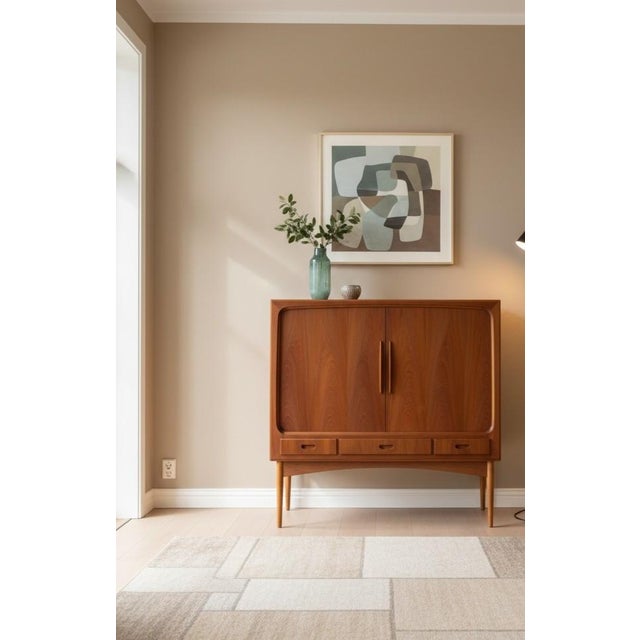 An incredibly beautiful Danish louvered cabinet from the early 1960s, made with the high quality and craftsmanship that...