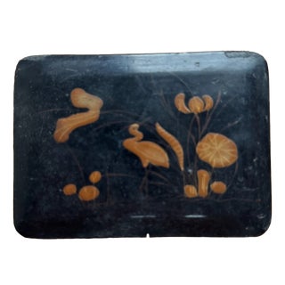 Japanese Lacquer Box with Maki-E Heron and Lotus, 1990s For Sale