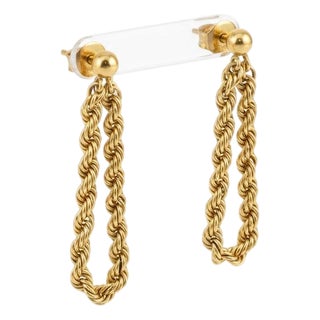 14k Yellow Gold Rope Chain Looping Spiral Chain Design Earrings, A Pair For Sale