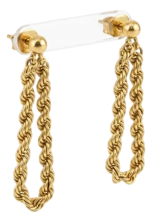 14k Yellow Gold Rope Chain Looping Spiral Chain Design Earrings, A Pair