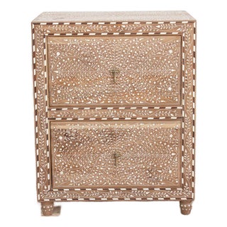 2-Drawer Floral Vine Inlay Bedside Chest For Sale