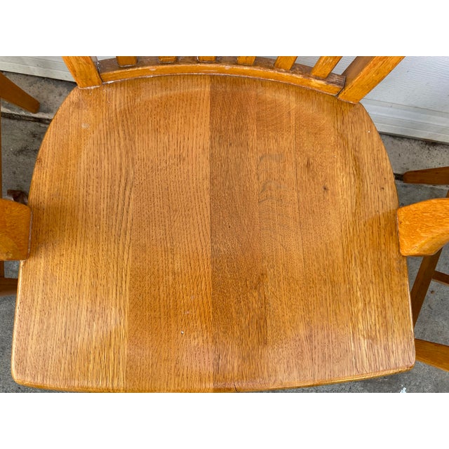 Vintage Mid Century Modern Jasper Seating Co Furniture Bankers Golden Oak Chair Set of 7 For Sale - Image 11 of 12