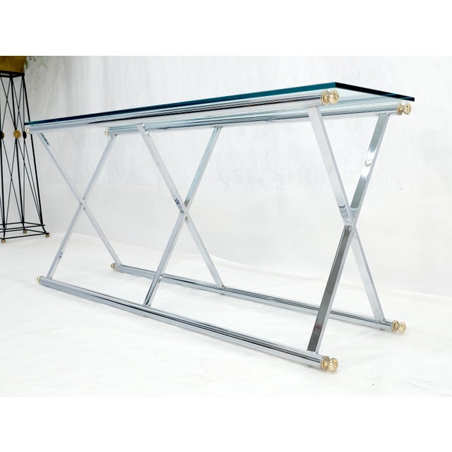 Chrome X Base Glass Top 67" Long Console Sofa Table Mid Century Modern c1970s For Sale - Image 13 of 13