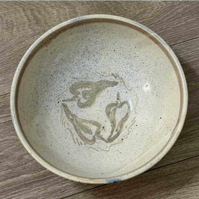 Stone Gray 1990s Handmade Ceramic Bowl With Chile Pepper Design — Signed Studio Pottery For Sale - Image 8 of 12