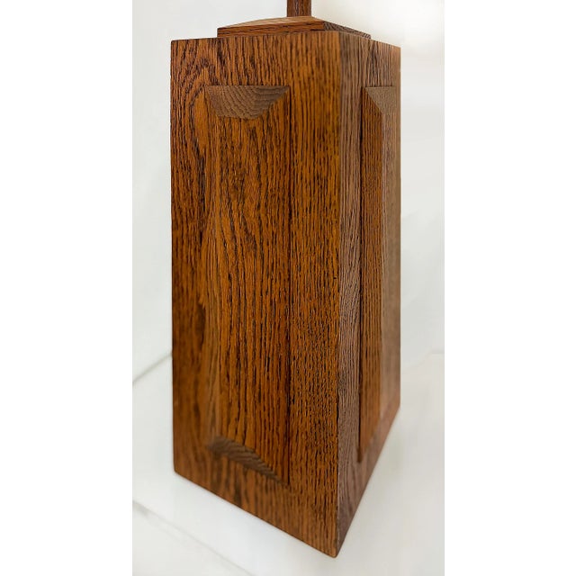 Brown Mid-Century Modern Cross Cut Oak Wood Table Lamps, Pair For Sale - Image 8 of 8