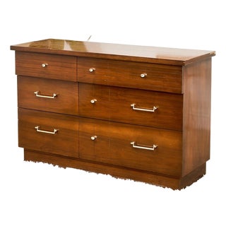 Mid-Century Modern Walnut 6-Drawer Dresser With Chrome Pulls For Sale
